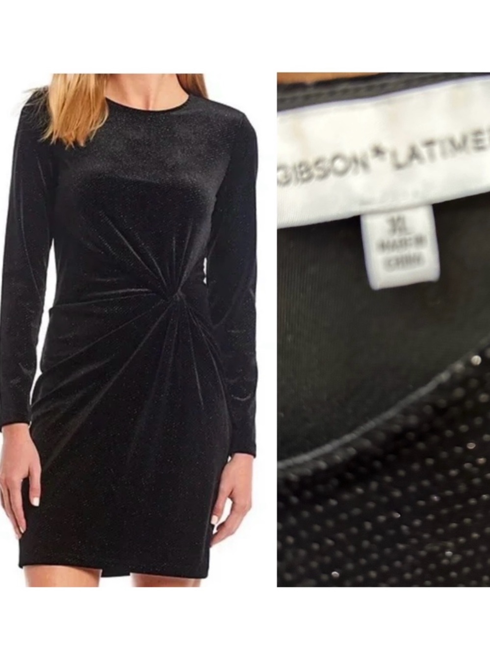 Gibson & Latimer
Glitter Velvet Long Sleeve Twist Front
Sheath Dress Size XL